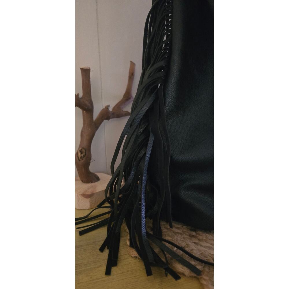 Victoria's Secret Black Ladies Drawstring Faux Leather Backpack - Picture 7 of 8